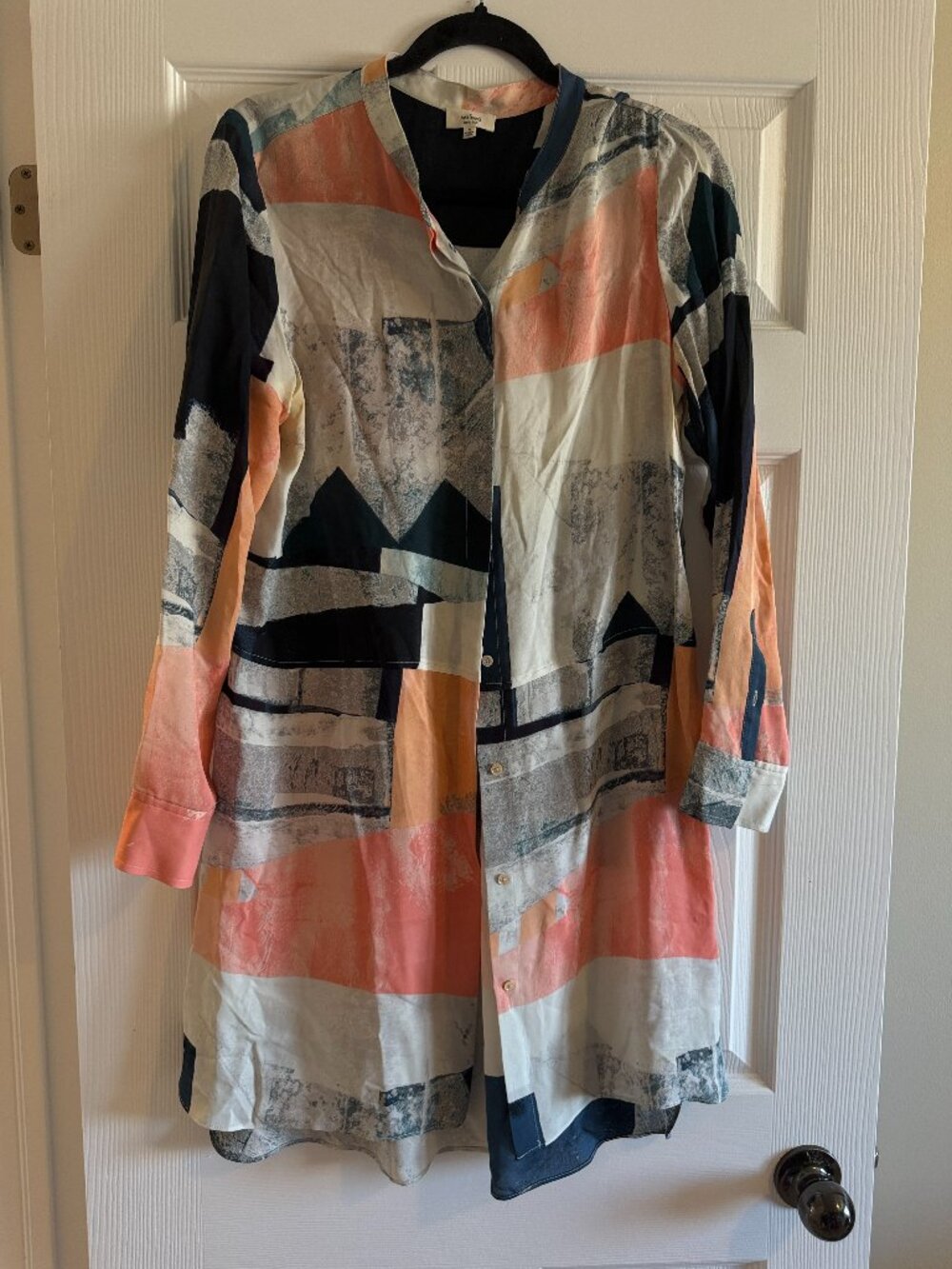Wilfred Aritzia 100% Silk Abstract Print Shirt Dress Size M